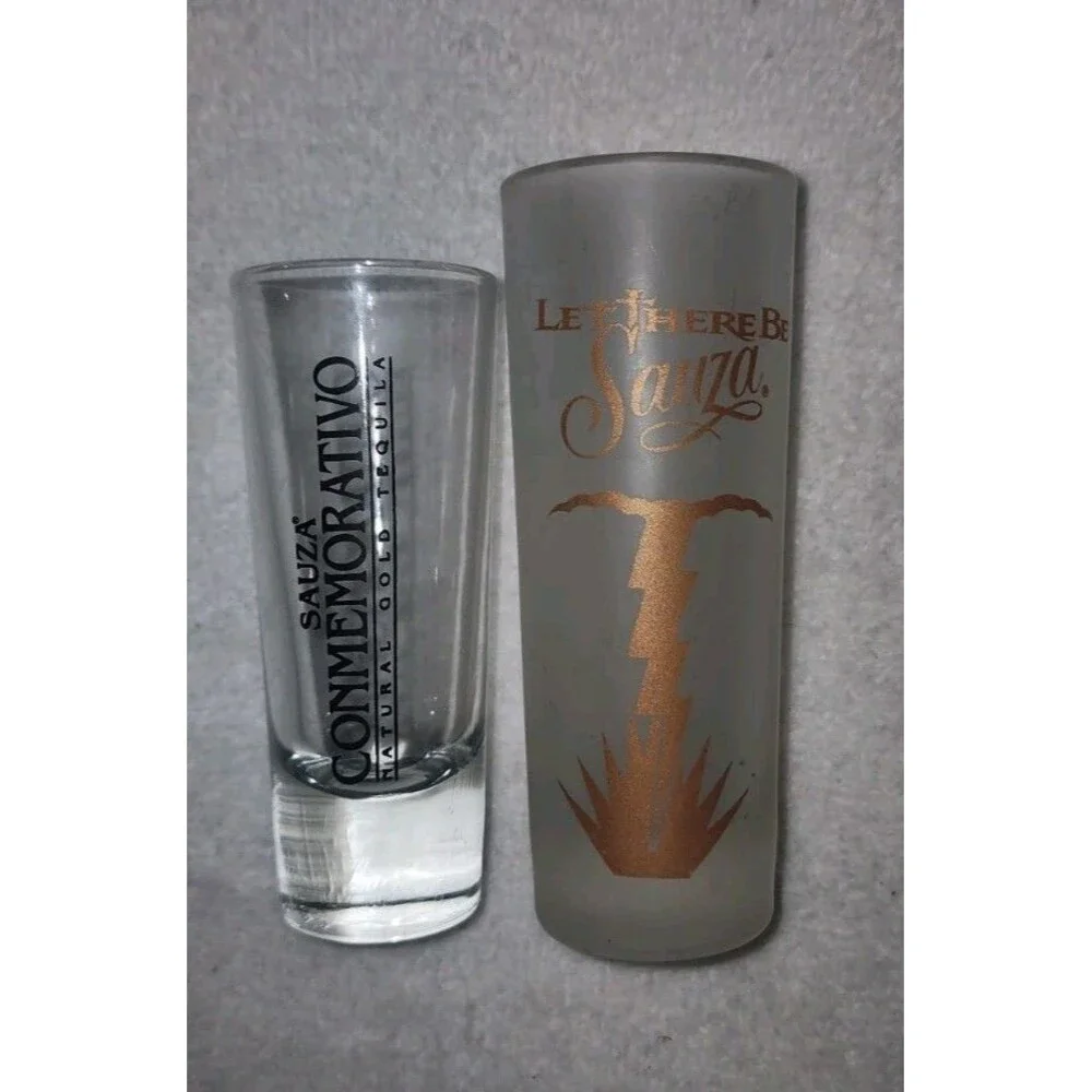 Sauza Tall Shot Glass Let There Be Sauza/ Conmemorativo Lot 2 Frosted/Clear